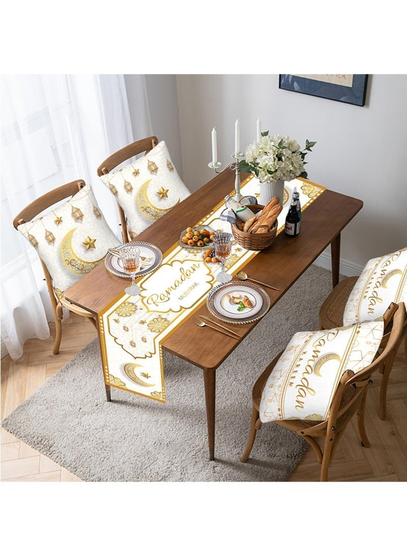 توبيتش أغطية وسائد رمضان، مفرش طاولة رمضان، زينة رمضان، مع مفرش طاولة و 4 قطع أغطية وسائد زخرفية للمنزل - Image 5